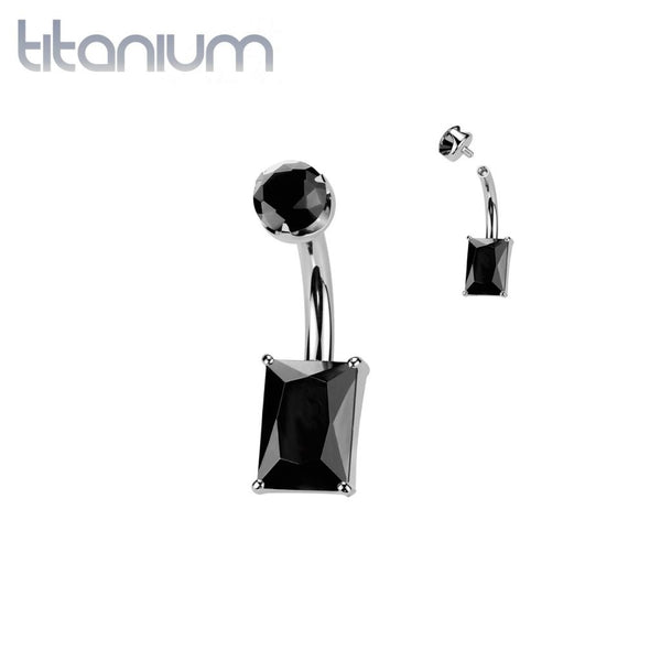 Implant Grade Titanium Black Agate Stone Rectangle Internally Threaded Belly Ring - Pierced Universe