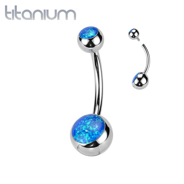 Implant Grade Titanium Blue Opal Internally Threaded Belly Ring - Pierced Universe