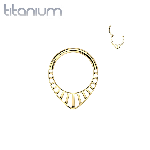 Implant Grade Titanium Gold PVD V Shaped Cut Out Hinged Clicker Hoop - Pierced Universe