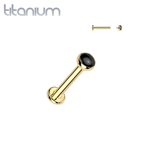 Implant Grade Titanium Gold PVD Black Agate Bezel Internally Threaded Flat Back Labret - Pierced Universe