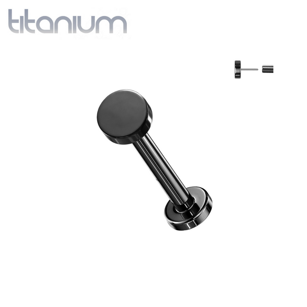 Implant Grade Titanium Black PVD Circle Disc Push In Threadless Labret With Flat Back - Pierced Universe
