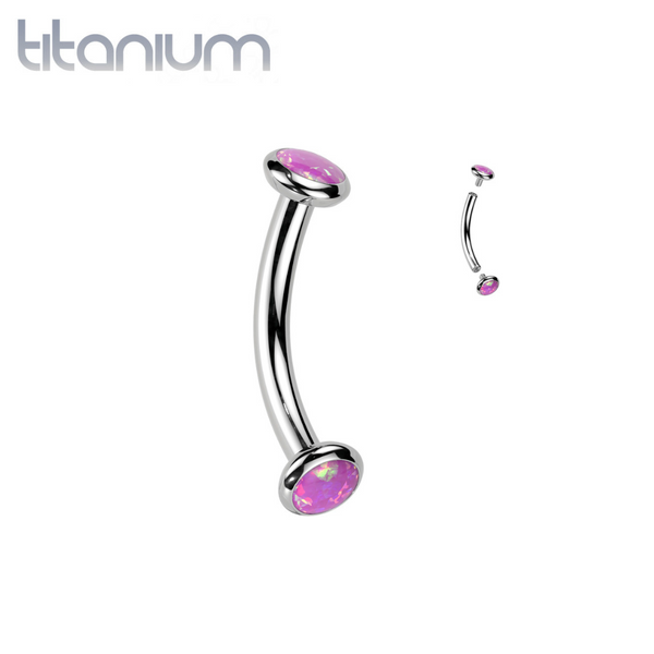 Implant Grade Titanium Pink Opal Bezel Internally Threaded Curved Barbell - Pierced Universe