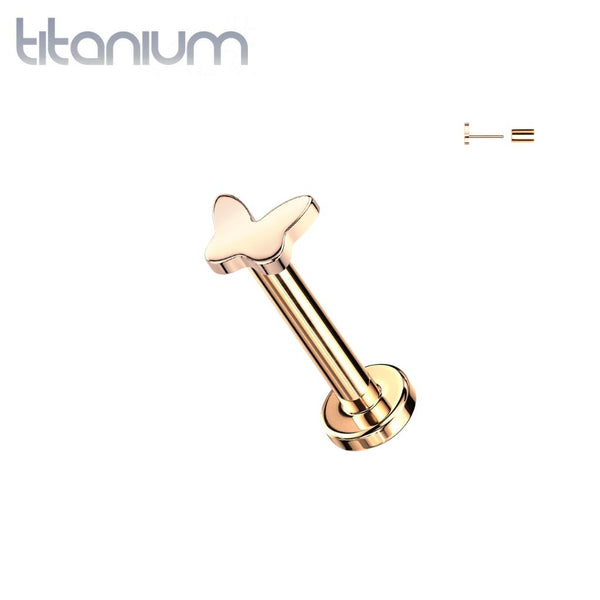 Implant Grade Titanium Rose Gold PVD Butterfly Push In Threadless Labret With Flat Back - Pierced Universe