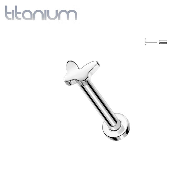 Implant Grade Titanium Butterfly Push In Threadless Labret With Flat Back - Pierced Universe