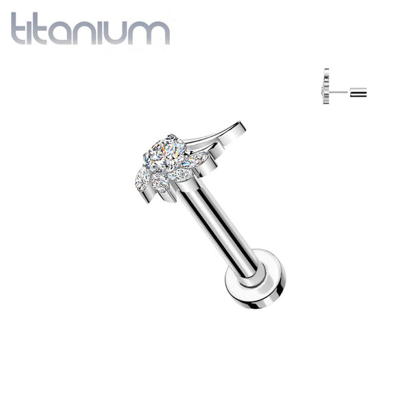 Implant Grade Titanium White CZ Angel Wing Threadless Labret With Flat Back - Pierced Universe