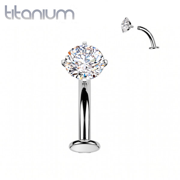 Implant Grade Titanium Minimal White CZ Internally Threaded Floating Belly Ring Stud