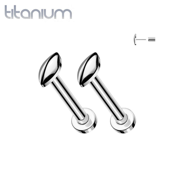Pair of Implant Grade Titanium Minimal Marquise Threadless Earring Studs with Flat Back