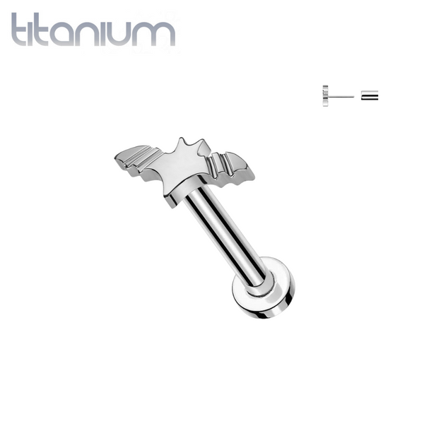 Implant Grade Titanium Winged Flying Bat Push In Threadless Labret With Flat Back - Pierced Universe