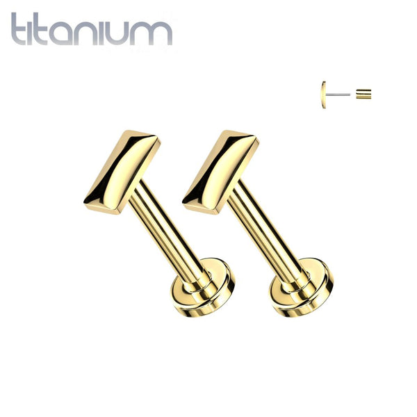 Pair of Implant Grade Titanium Gold PVD Minimal Rectangle Push In Threadless Earrings With Flat Back - Pierced Universe