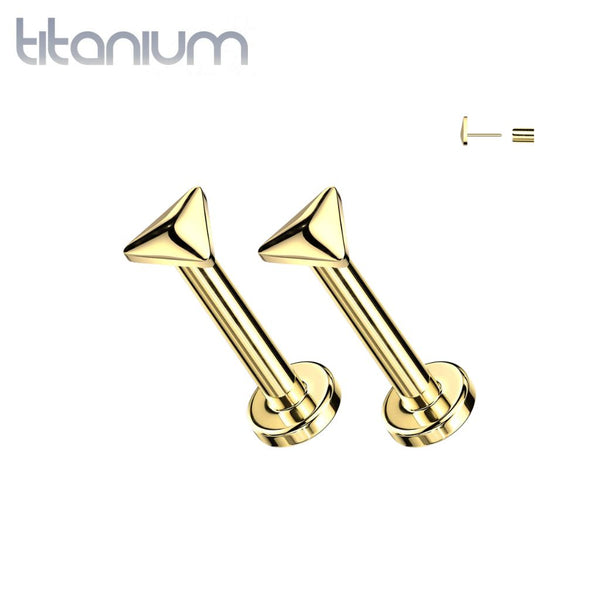 Pair of Implant Grade Titanium Gold PVD Minimal Triangle Threadless Star Earring Studs with Flat Back - Pierced Universe