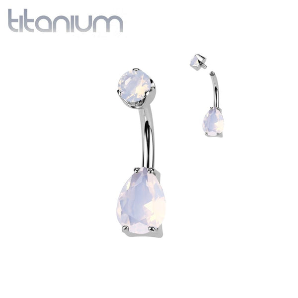 Implant Grade Titanium Rose Quartz Stone Teardrop Internally Threaded Belly Ring - Pierced Universe