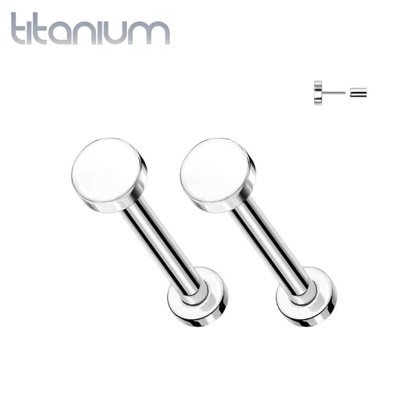 Pair of Implant Grade Titanium Circle Disc Push In Threadless Earring Studs with Flat Back