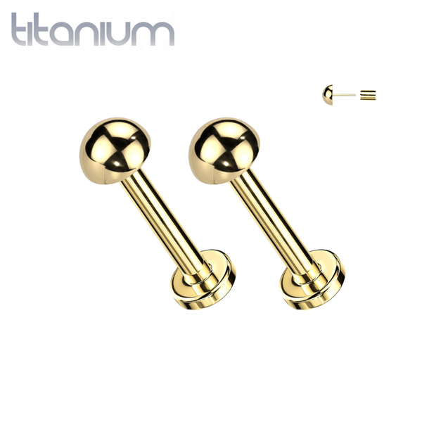 Pair of Implant Grade Titanium Gold PVD Minimal Dome Ball Top Push In Threadless Earrings With Flat Back - Pierced Universe