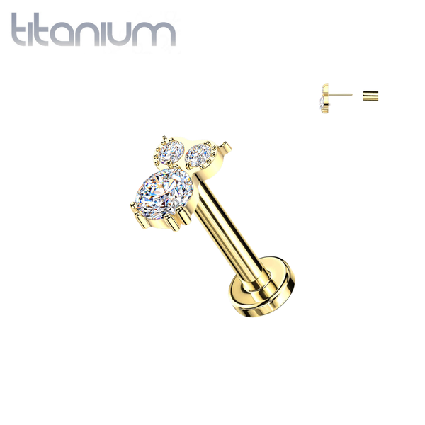 Implant Grade Titanium Gold PVD White CZ Owl Threadless Labret With Flat Back - Pierced Universe