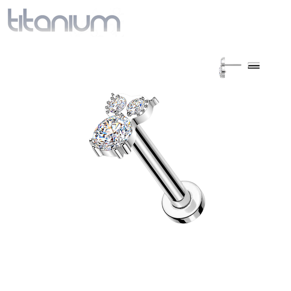 Implant Grade Titanium White CZ Owl Threadless Labret With Flat Back - Pierced Universe