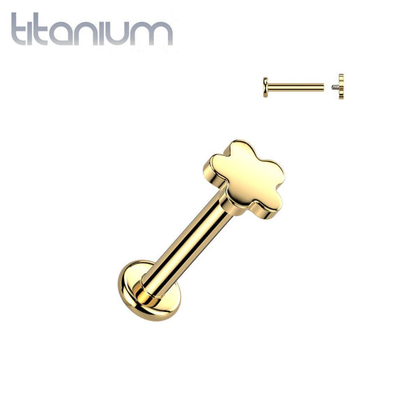 Implant Grade Titanium Gold PVD Minimal Flower Internally Threaded Flat Back Labret - Pierced Universe