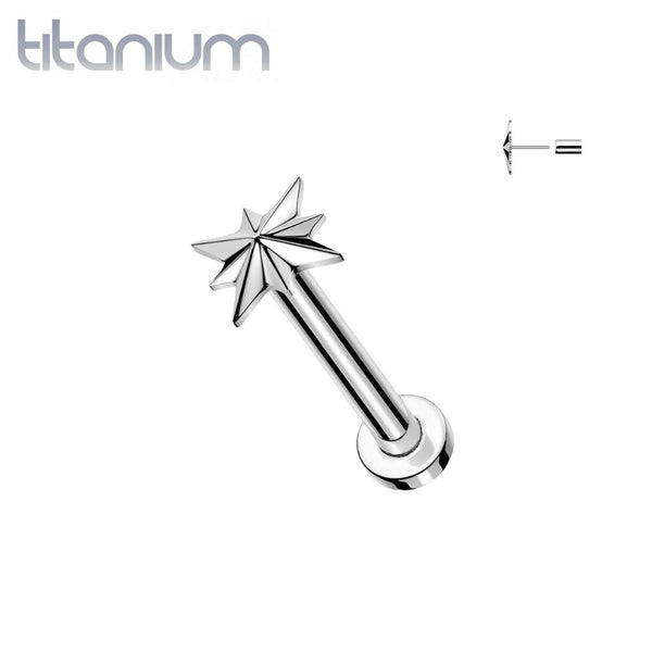 Implant Grade Titanium Large Starburst Ridged Push In Threadless Labret With Flat Back - Pierced Universe