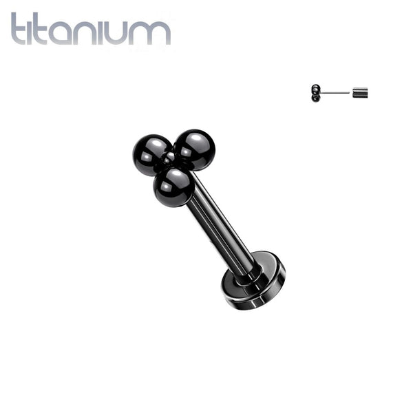 Implant Grade Titanium Threadless Push In Tragus/Cartilage Black PVD Trillium Labret Stud - Pierced Universe