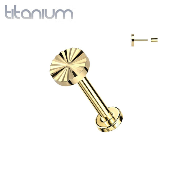 Implant Grade Titanium Gold PVD Ridged Circle Design Threadless Labret With Flat Back - Pierced Universe