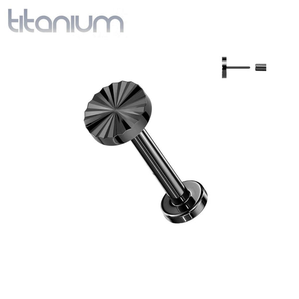 Implant Grade Titanium Black PVD Ridged Circle Design Threadless Labret With Flat Back - Pierced Universe