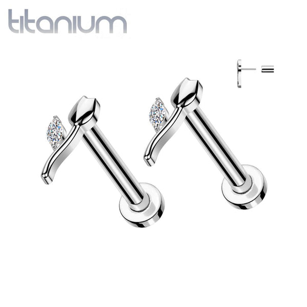 Pair of Implant Grade Titanium Threadless White CZ Tulip Push In Earrings With Flat Back - Pierced Universe