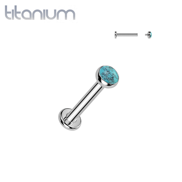 Implant Grade Titanium Turquoise Bezel Internally Threaded Flat Back Labret - Pierced Universe