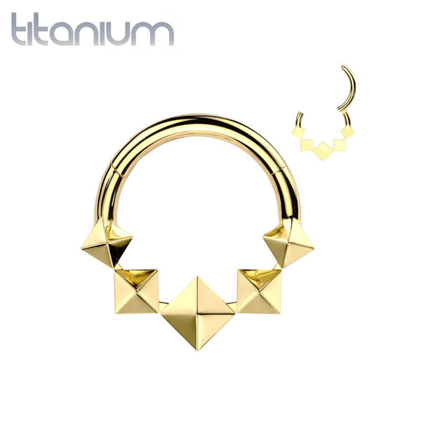 Implant Grade Titanium Pyramid Shaped Septum Hinged Clicker Hoop - Pierced Universe