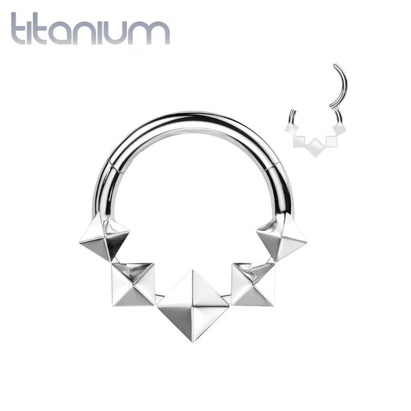 Implant Grade Titanium Pyramid Shaped Septum Hinged Clicker Hoop - Pierced Universe