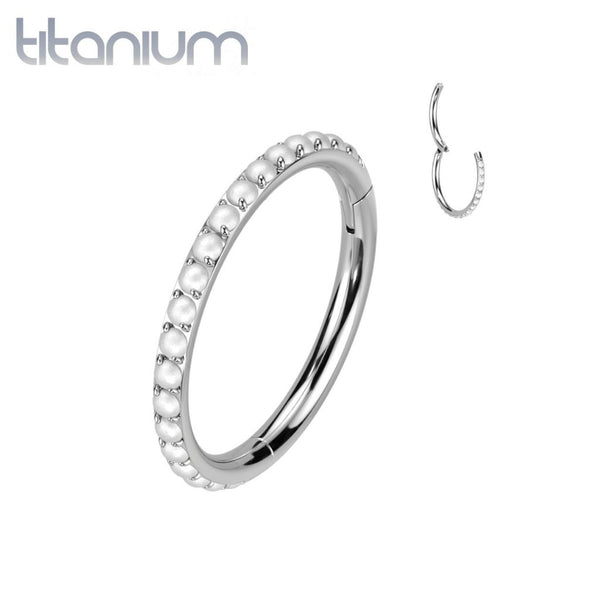 Implant Grade Titanium Pearl Studded Hinged Cartilage Clicker Hoop - Pierced Universe