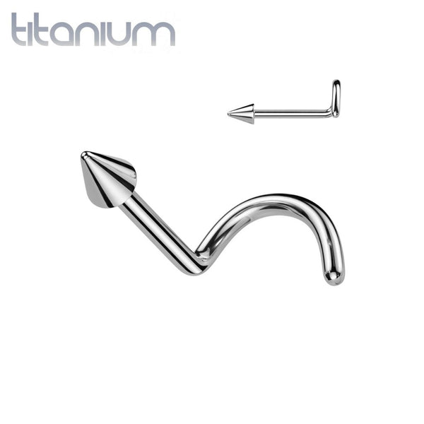 Implant Grade Titanium Small Spike Corkscrew Nose Stud - Pierced Universe
