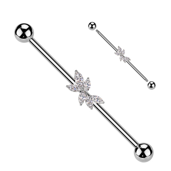 316L Surgical Steel White CZ Marquise Decorative Gem Cluster Industrial Barbell - Pierced Universe