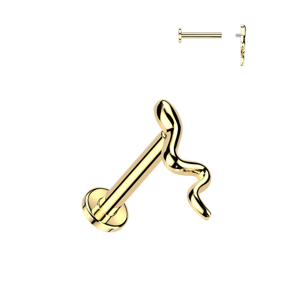 316L Surgical Steel Gold PVD Minimal Slithering Snake Internally Threaded Flat Back Labret - Pierced Universe