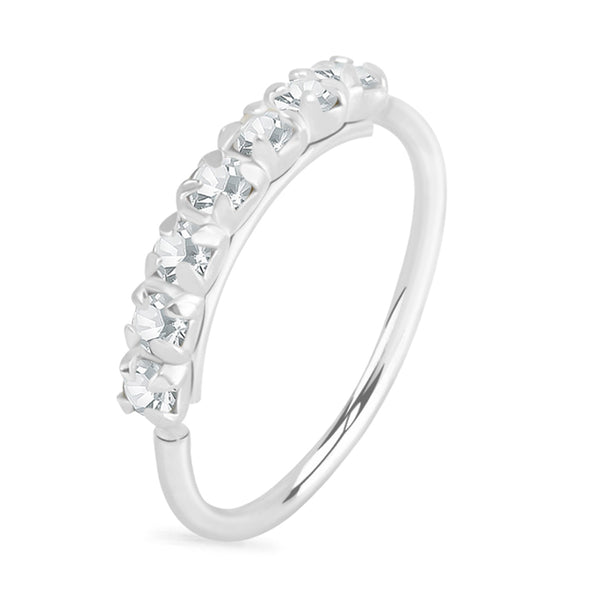 925 Sterling Silver Dainty White CZ Gem Pave Bend Open Nose Hoop - Pierced Universe