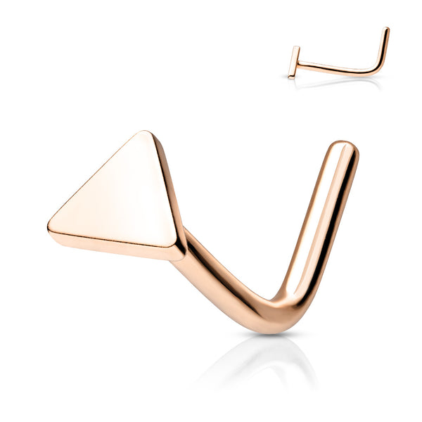 316L Surgical Steel Rose Gold PVD Triangle L-Shape Nose Stud - Pierced Universe