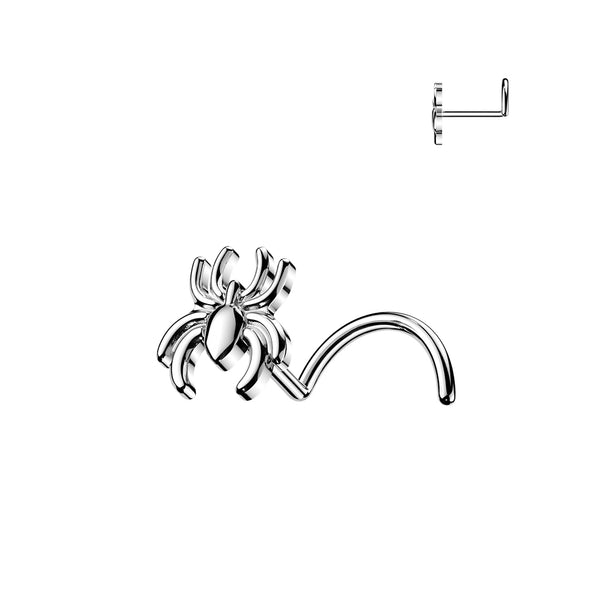 316L Surgical Steel Spider Corkscrew Nose Ring Stud - Pierced Universe