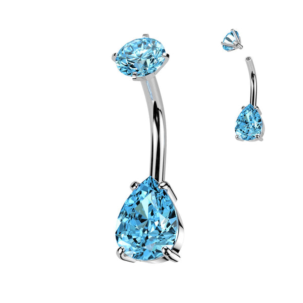 316L Surgical Steel Aqua CZ Teardrop Internally Threaded Belly Ring - Pierced Universe