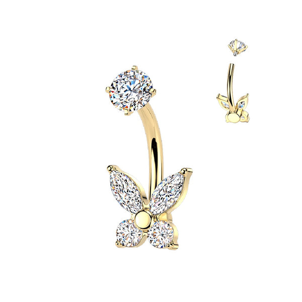 316L Surgical Steel Gold PVD Butterfly White CZ Belly Ring - Pierced Universe