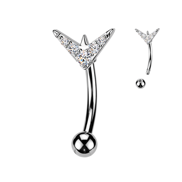316L Surgical Steel White CZ V Shape Top Side Down Belly Ring