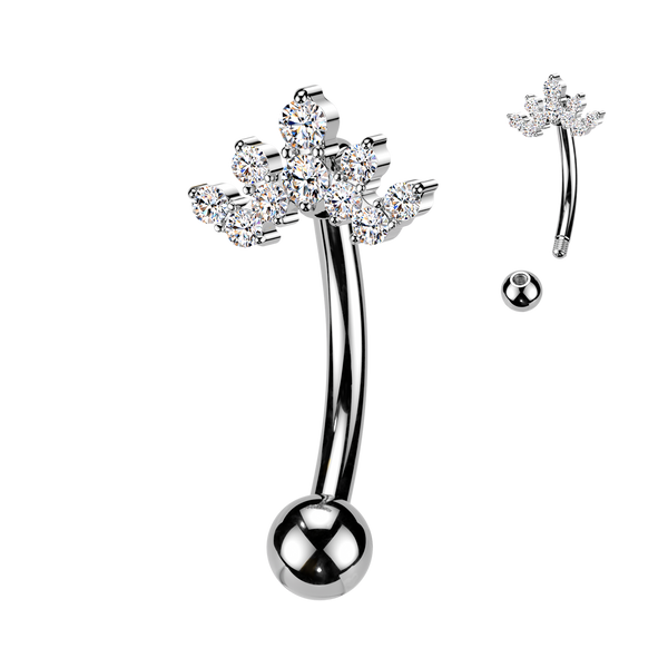 316L Surgical Steel White CZ Gem Cluster Crown Top Side Down Belly Ring