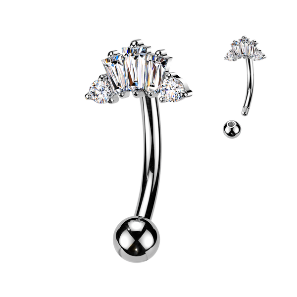 316L Surgical Steel White CZ Gem Custer Top Side Down Belly Ring - Pierced Universe