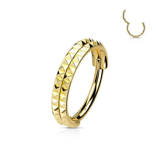 316L Surgical Steel Gold PVD Pyramid Cut Hinged Clicker Hoop - Pierced Universe