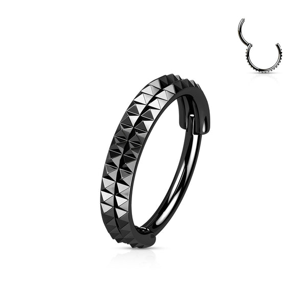 316L Surgical Steel Black PVD Pyramid Cut Hinged Clicker Hoop - Pierced Universe