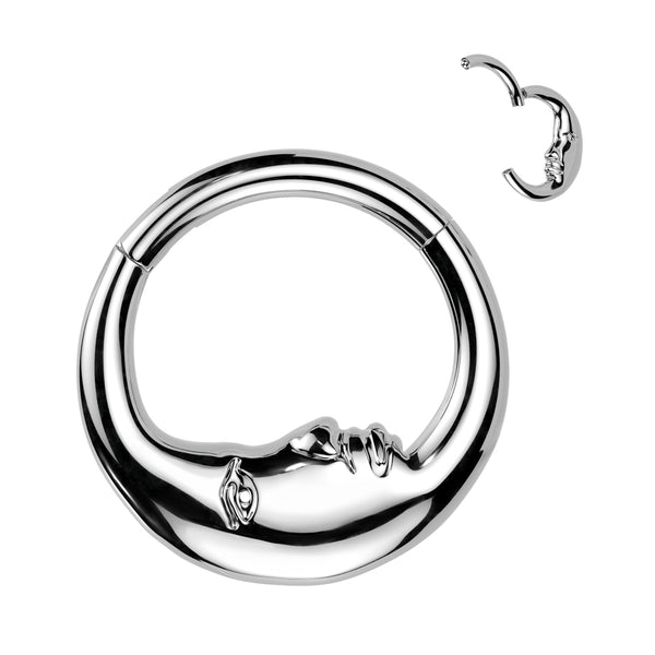 316L Surgical Steel Crescent Moon Face Outline Hinged Clicker Hoop - Pierced Universe