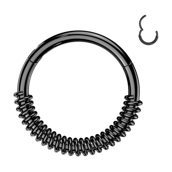 316L Surgical Steel Black PVD Wire Wrapped Hinged Clicker Hoop - Pierced Universe