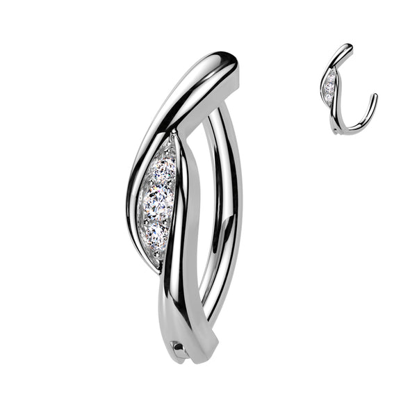 316L Surgical Steel White CZ Twisted Hinged Clicker Belly Ring - Pierced Universe