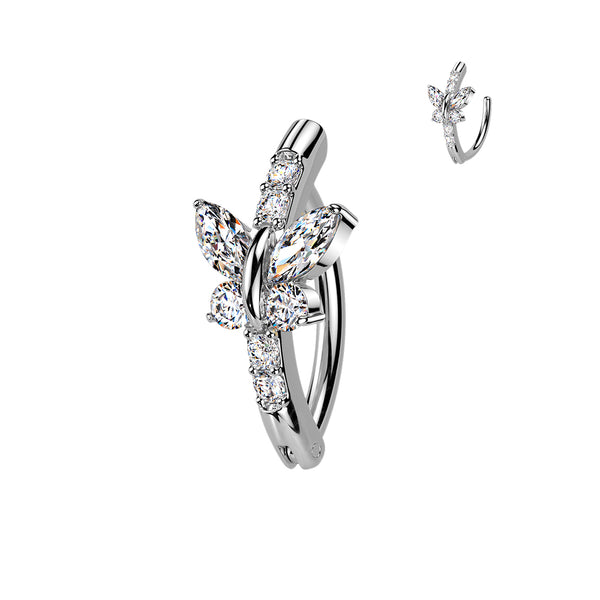 316L Surgical Steel White CZ Butterfly Hinged Clicker Belly Ring - Pierced Universe