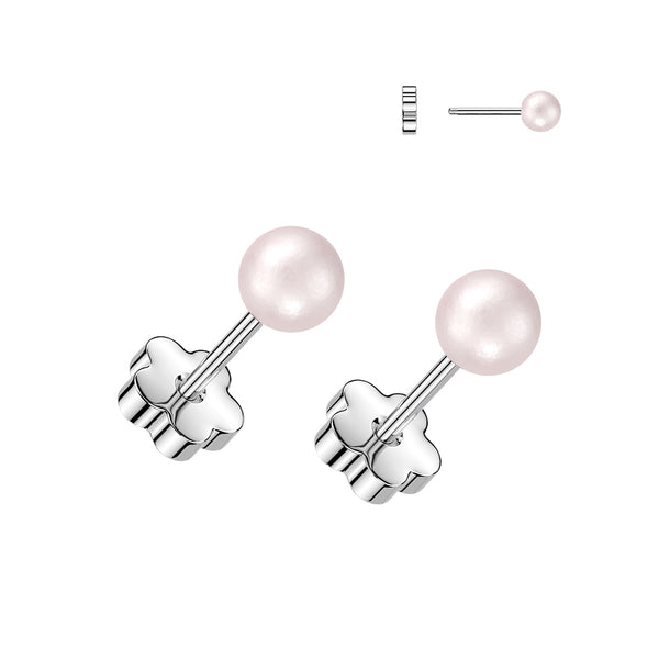 Pair of 316L Surgical Steel Pink Pearl Screw On Flat Back Earrings - Pierced Universe