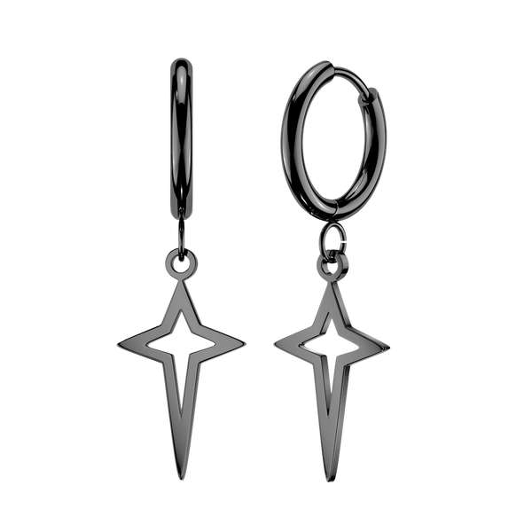 Pair of 316L Surgical Steel Black PVD Star Cut Out Dangle Hinged Hoop Earrings - Pierced Universe