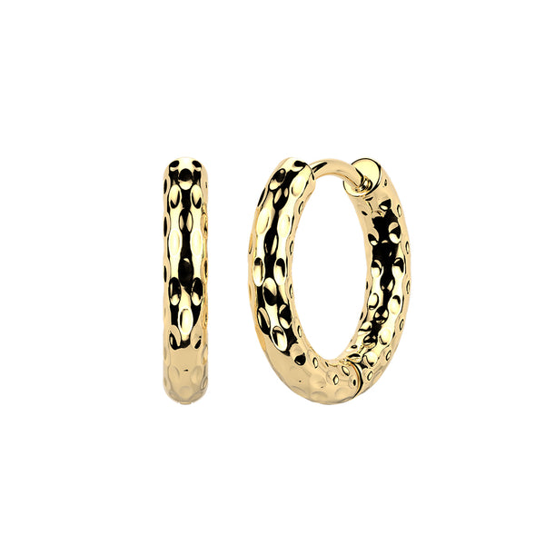 Pair of 316L Surgical Steel Gold PVD Hammered Hinged Hoop Earrings - Pierced Universe