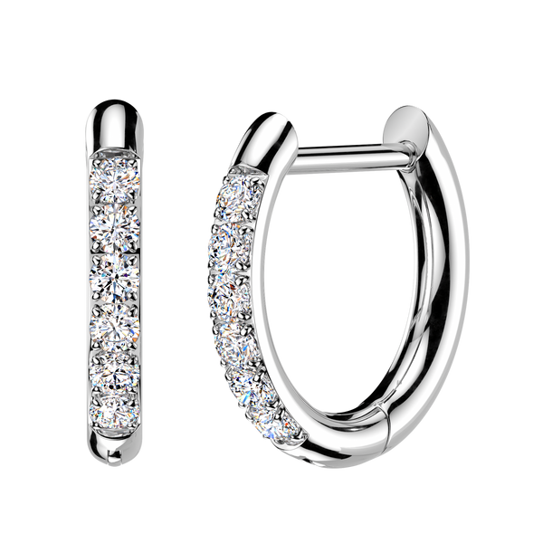 Pair of 316L Surgical Steel White CZ Pave Gems D Shape Hinged Hoop Earrings